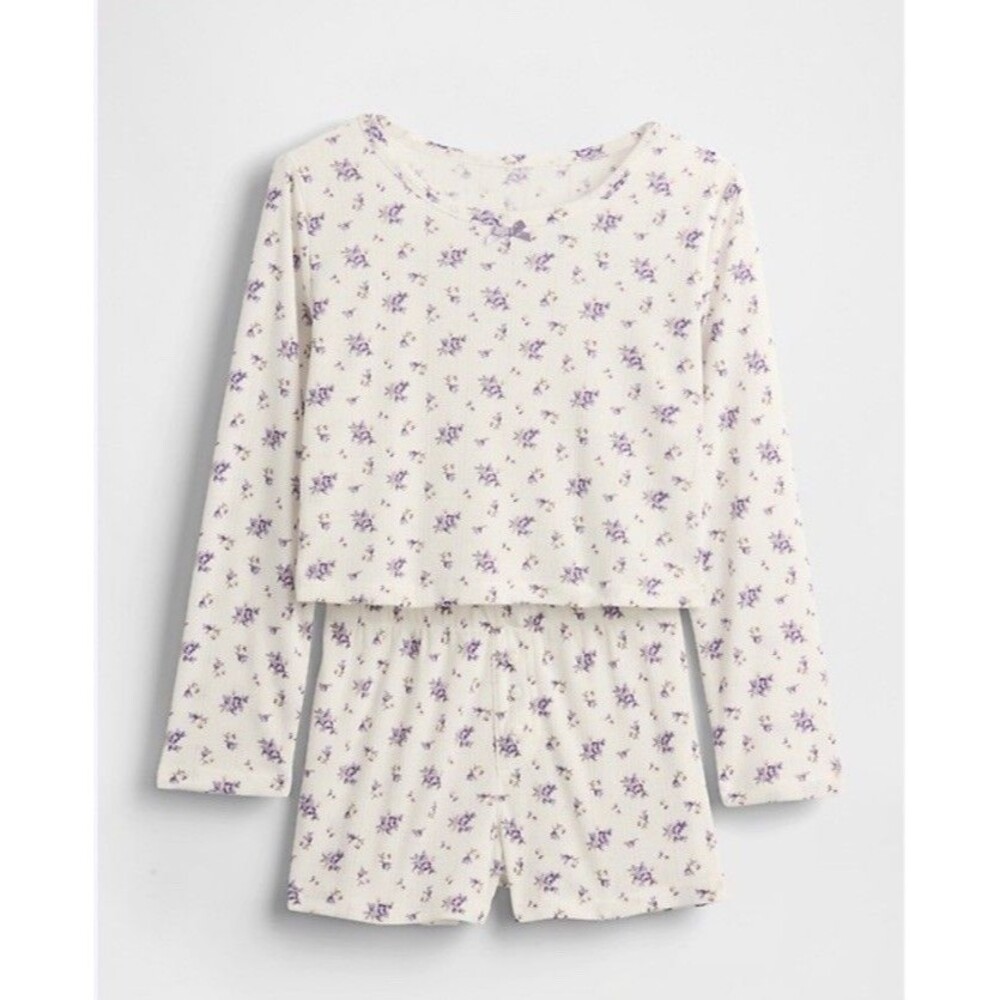 Gap Kids Recyled Pointelle Pajama Set Kids Size 14 Floral Purple